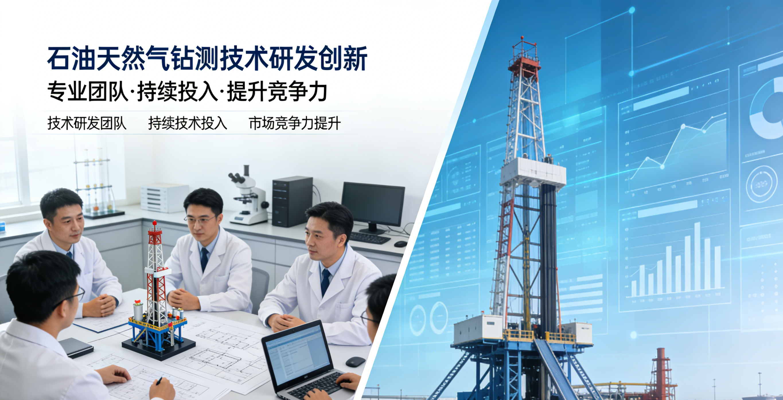 现代化技术研发中心内部，工程师正在操作先进设备，蓝色工作台照明，专业设备整齐排列